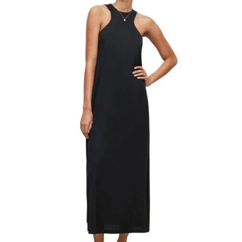 AllSaints NWT Kuru Textured Ribbed Maxi Black Dress Size US 10 Sleeveless